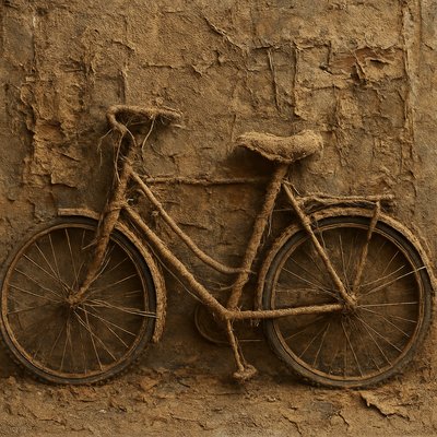 bicyle resting against a wall