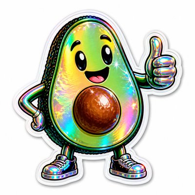 a happy avocado character giving a thumbs up, bold readable design on a plain background, no text