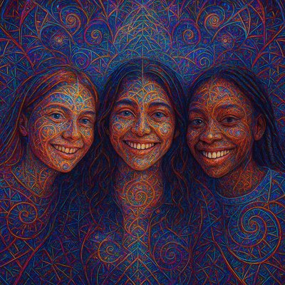 a group of three girls standing next to each other