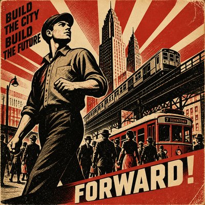 urban street with city activity — Propaganda Poster Design