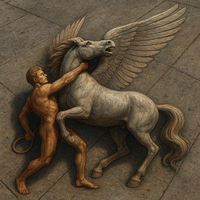 a statue of a man hugging a horse
