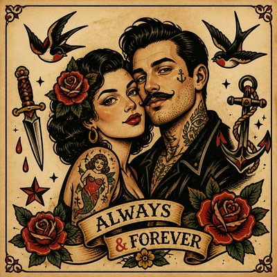 portrait of two people together — Tattoo Flash Art Style