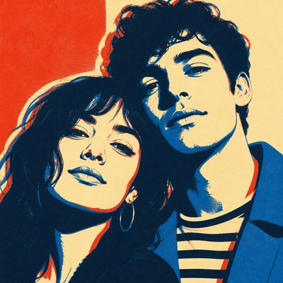 portrait of two people together — Screen Print Style