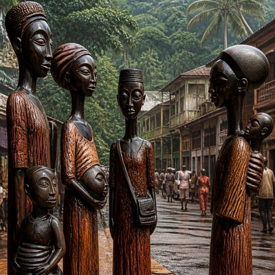 urban street with city activity — Equatorial Guinea Art Style