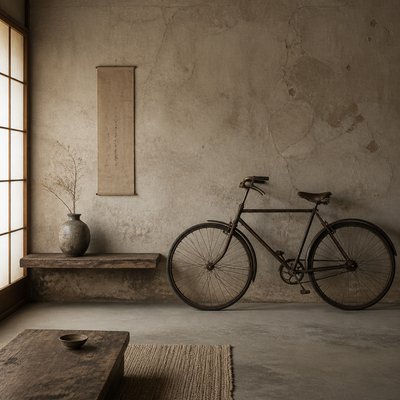 bicyle resting against a wall — Wabi-Sabi Interior Design