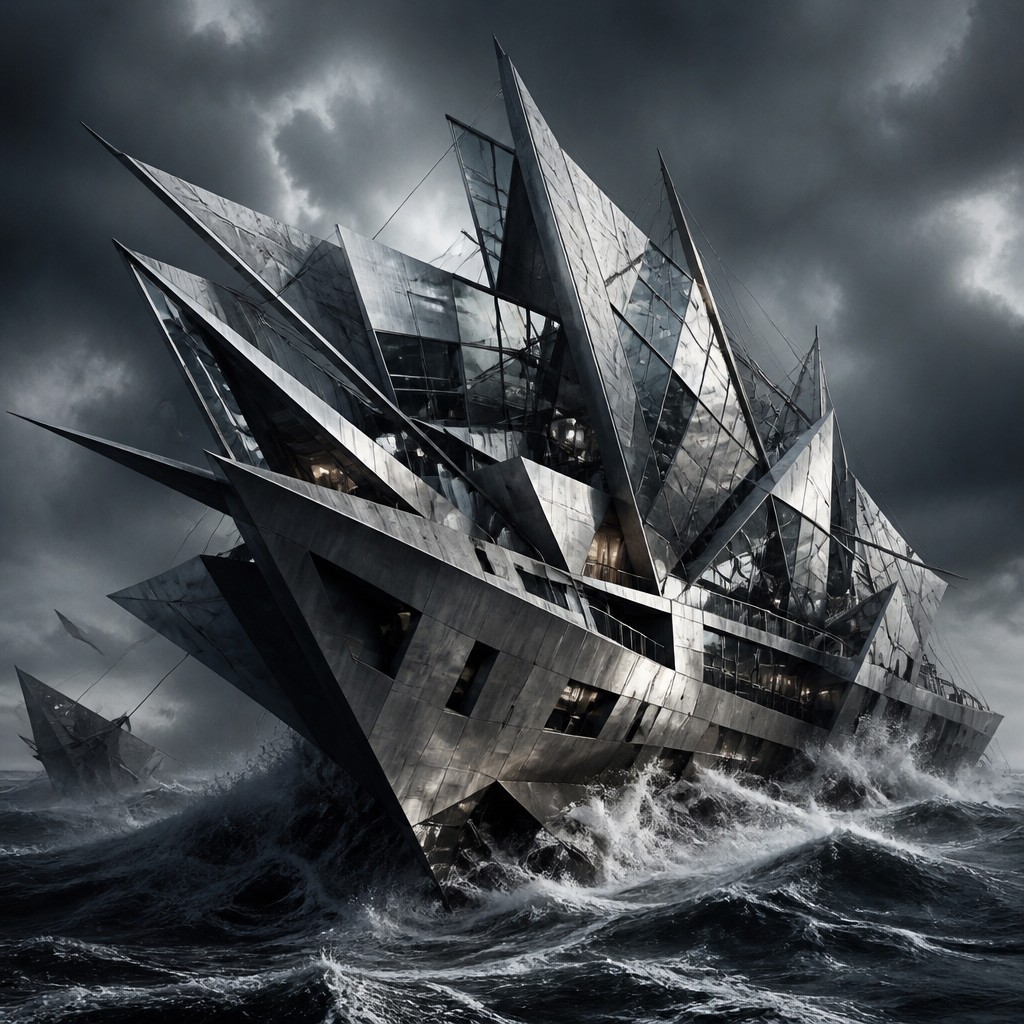 sailing ship on a stormy sea — Deconstructivist Architecture