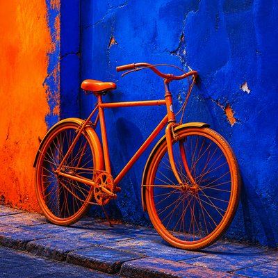 bicyle resting against a wall — Complementary Color Art Style