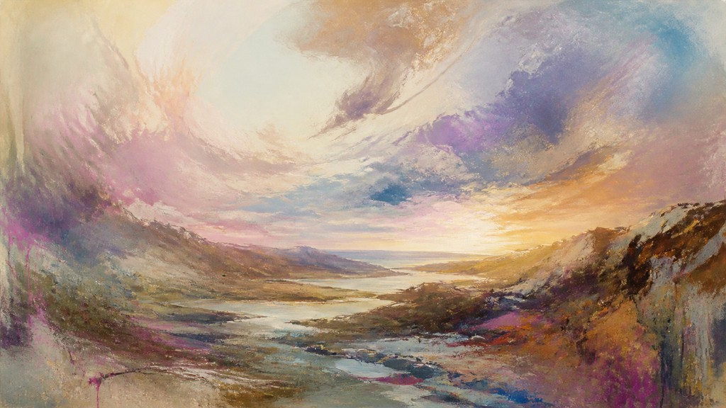 sweeping panoramic landscape with a dramatic sky