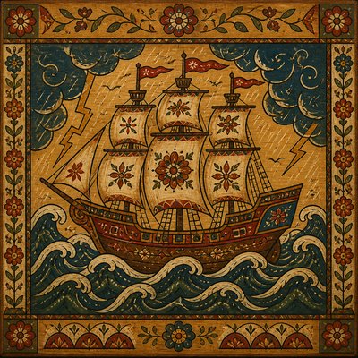 sailing ship on a stormy sea