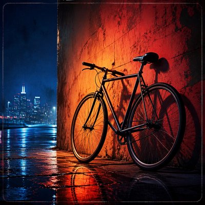 bicyle resting against a wall — Cover Art Style