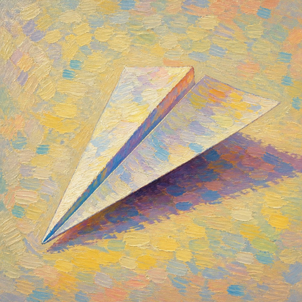 a paper plane, clean minimal composition on a plain background, no text