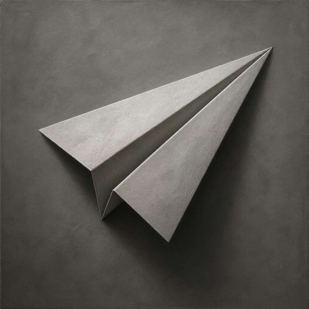 a paper plane, clean minimal composition on a plain background, no text