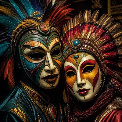 portrait of two people together — Mask Art Style