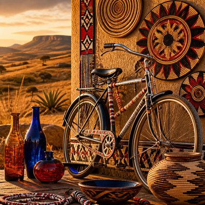 bicyle resting against a wall — Eswatini Art Style