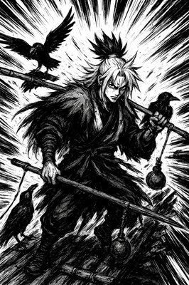 a black and white drawing of a man holding a hammer