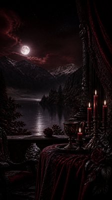 a tranquil mountain lake beneath a starry night sky, no people, no text