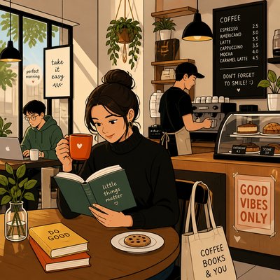 cozy cafe interior with warm lighting