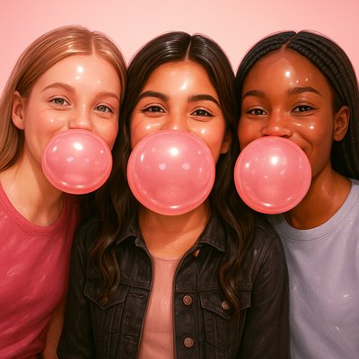 a group of three girls standing next to each other