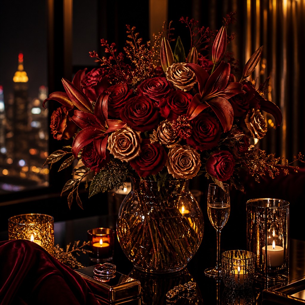 bouquet of flowers in a glass vase — Night Luxe Aesthetic