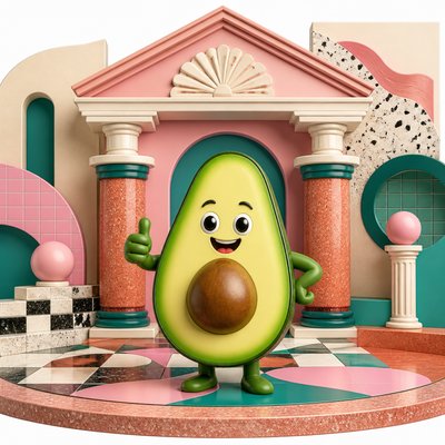a happy avocado character giving a thumbs up, bold readable design on a plain background, no text