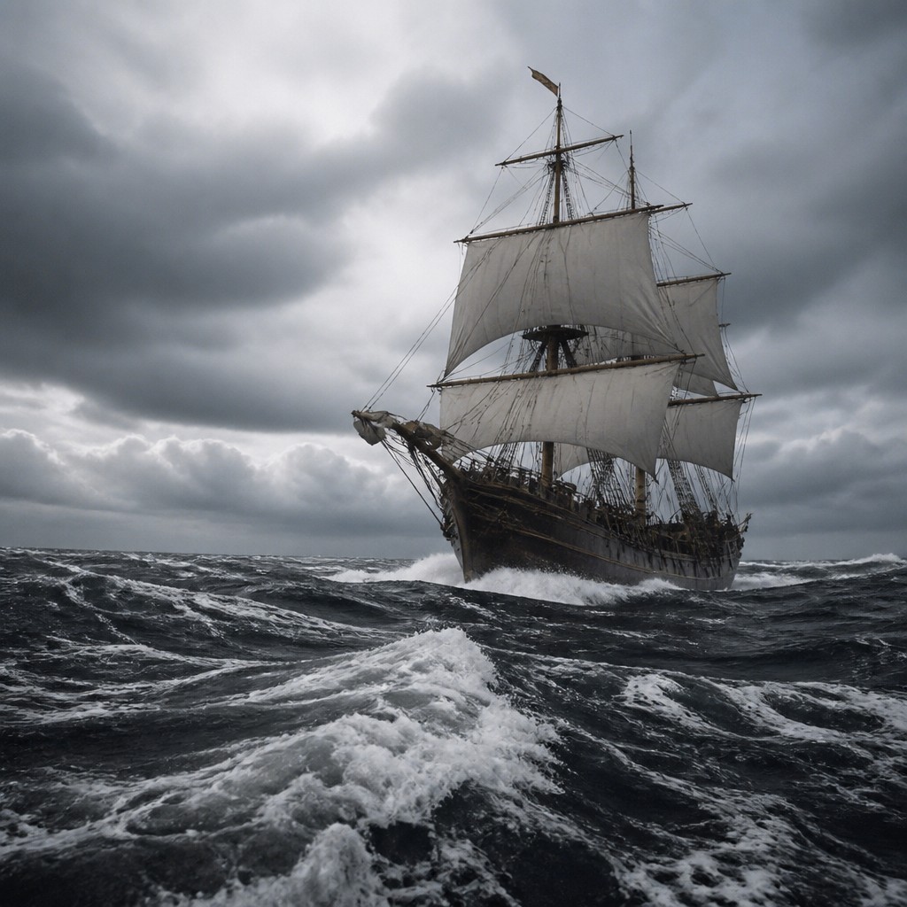 sailing ship on a stormy sea