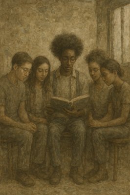 a group of people sitting next to each other