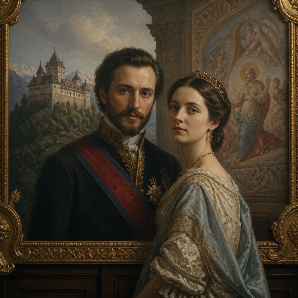 portrait of two people together — Liechtenstein Art Style