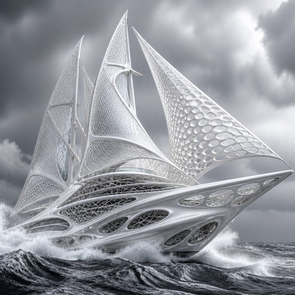 sailing ship on a stormy sea — Parametric Architecture