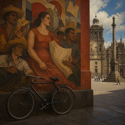 bicyle resting against a wall