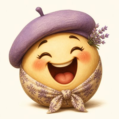 an exaggerated laughing face of an original round mascot character, bold and readable at small size, plain background, no text