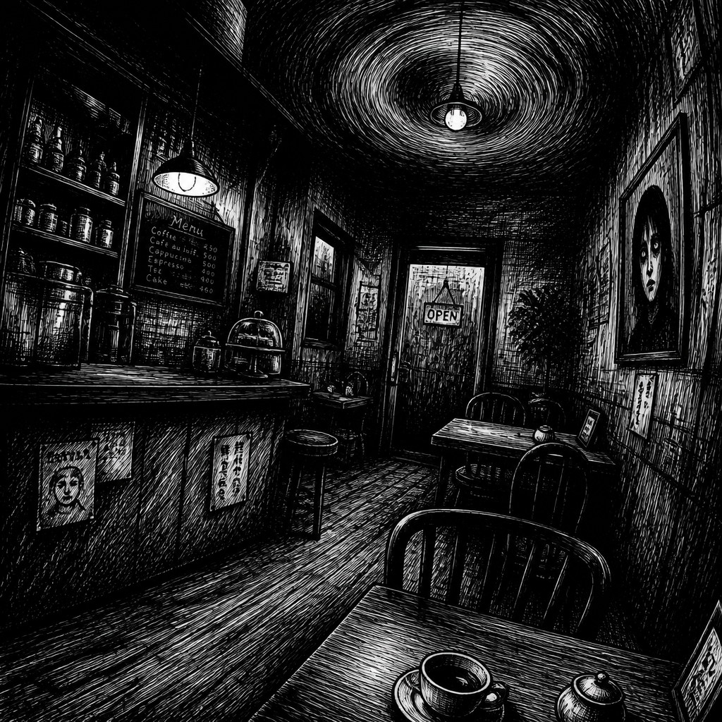 cozy cafe interior with warm lighting