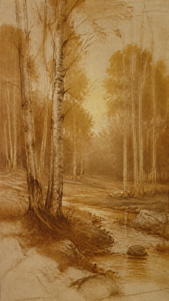 a serene birch forest in soft morning light, no people, no text