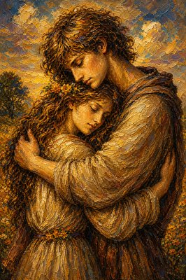 a painting of two women embracing each other