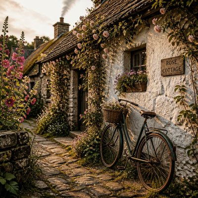 bicyle resting against a wall — Cottage Vernacular Architecture