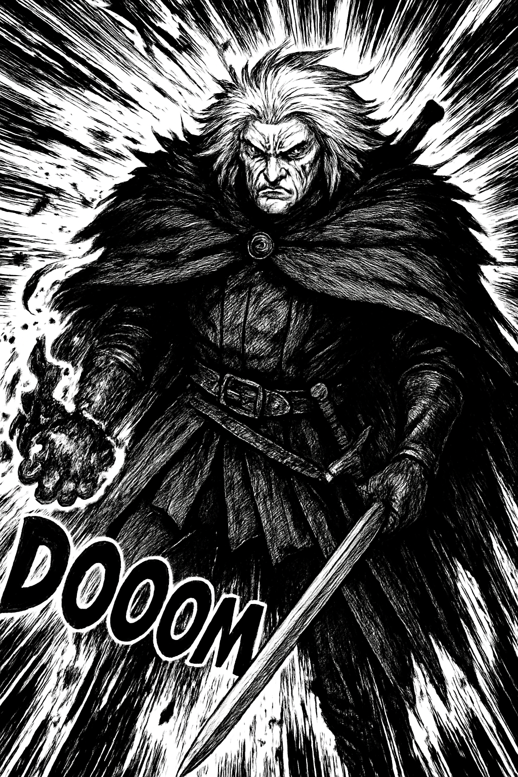 a drawing of a man with a sword in his hand