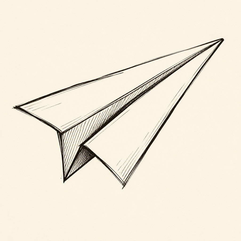 a paper plane, clean minimal composition on a plain background, no text