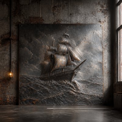 sailing ship on a stormy sea