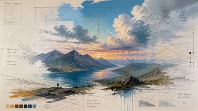 sweeping panoramic landscape with a dramatic sky