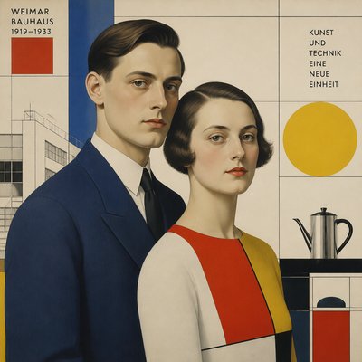 portrait of two people together — Weimar Art Style