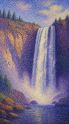 towering waterfall cascading down a cliff
