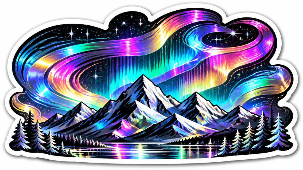 a flowing aurora over snowy peaks, wide sweeping composition, no people, no text