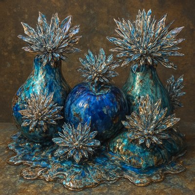 still life arrangement of fruits and flowers