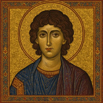 a close up of a painting of a person