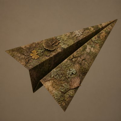 a paper plane, clean minimal composition on a plain background, no text