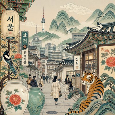 urban street with city activity — Korean Art Style