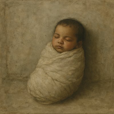 Olive skinned Baby in swaddling cloths