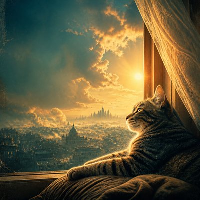 a cat lounging in a sunlit window