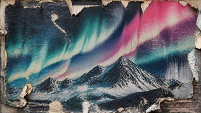 a flowing aurora over snowy peaks, wide sweeping composition, no people, no text