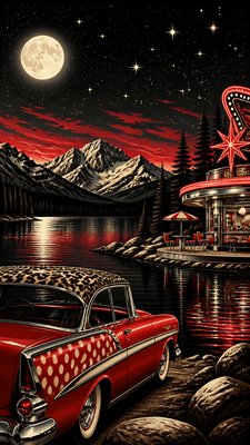a tranquil mountain lake beneath a starry night sky, no people, no text