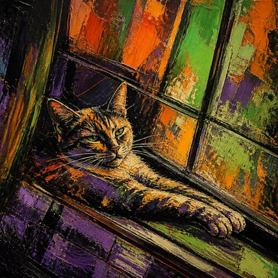 a cat lounging in a sunlit window